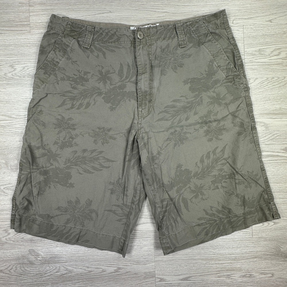 Urban Pipeline Mens Shorts Cargo Tropical Floral Print Green 38 Linen Blend